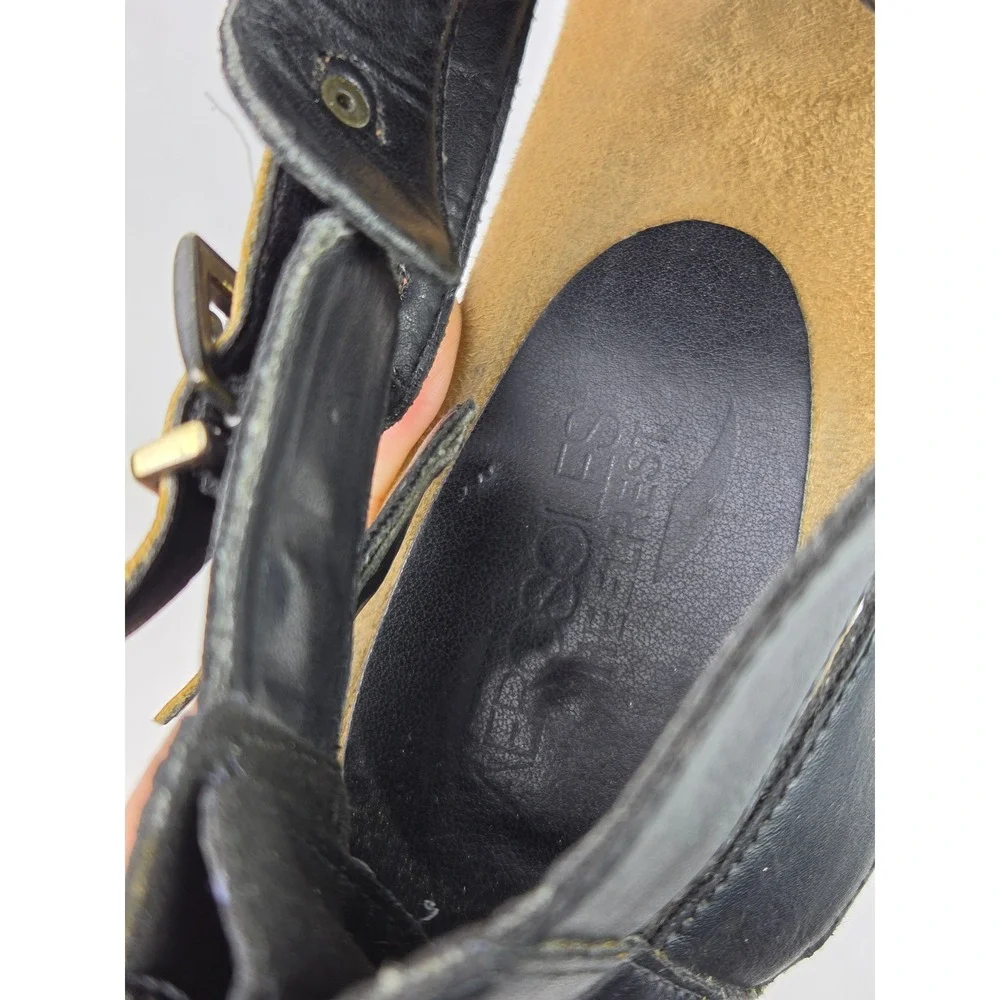 Aerosoles Womens 9 Yet Another Black Leather Wedge Sandals  Strappy Buckle